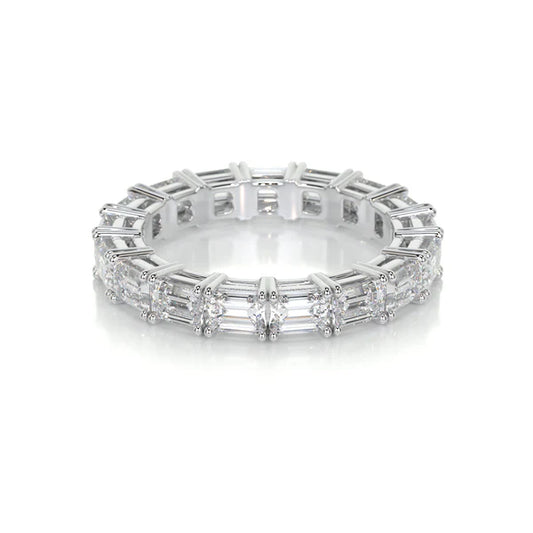 0.88 CTW Emerald Cut Moissanite Silver Full Eternity Set Wedding Band