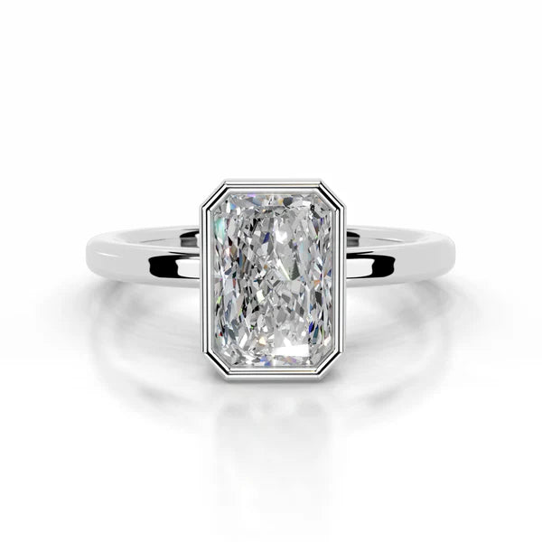 Radiant Cut Moissanite Silver Bezel Set Engagement Ring