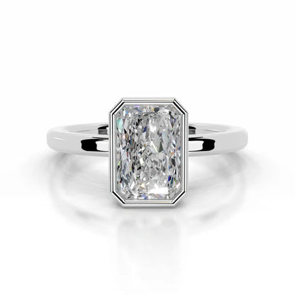 Radiant Cut Moissanite Silver Bezel Set Engagement Ring