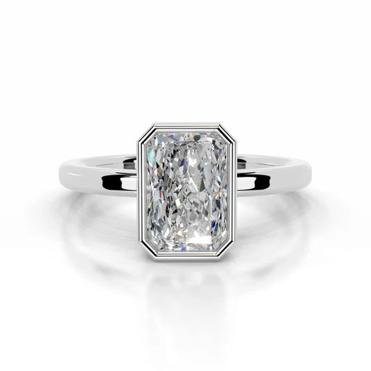 Radiant Cut Moissanite Silver Bezel Set Engagement Ring