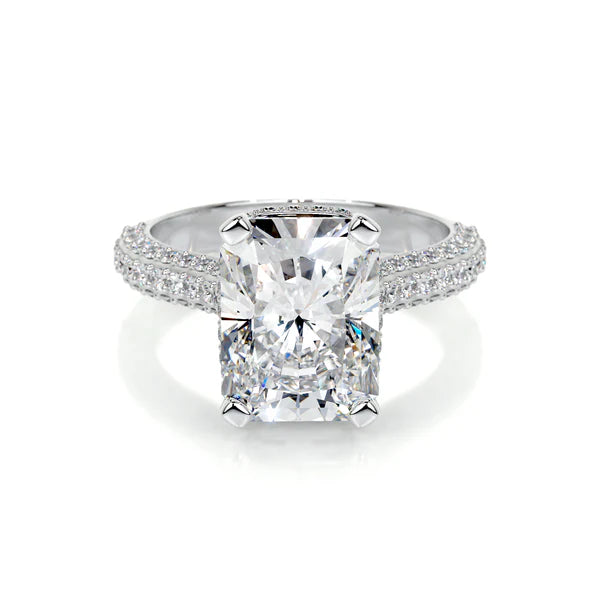 Cushion Cut Moissanite Micro Pave Shank Silver Engagement Ring