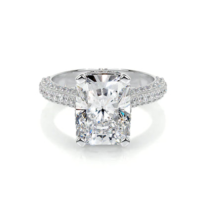 Cushion Cut Moissanite Micro Pave Shank Silver Engagement Ring