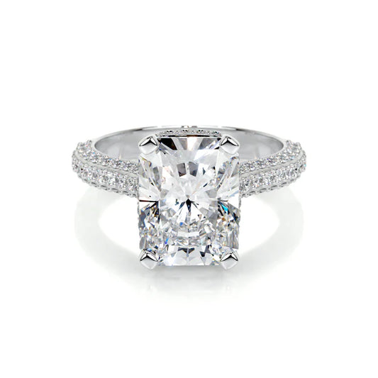 Cushion Cut Moissanite Micro Pave Shank Silver Engagement Ring