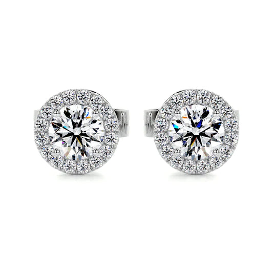 Round Cut Moissanite Silver Halo Earring