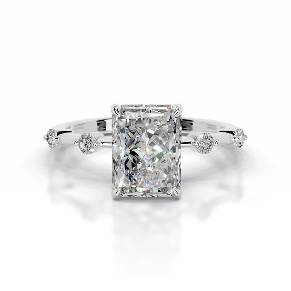 Radiant Cut Moissanite Bubble Prong Setting Silver Set Engagement Ring