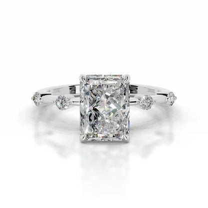 Radiant Cut Moissanite Bubble Prong Setting Silver Set Engagement Ring