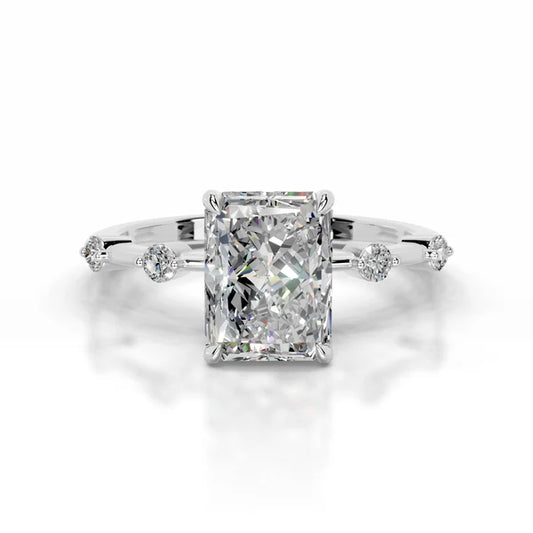 Radiant Cut Moissanite Bubble Prong Setting Silver Set Engagement Ring