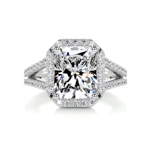Radiant Cut Moissanite Split Shank Silver Engagement Ring