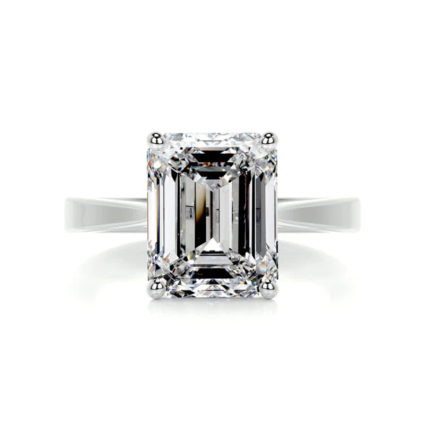 Emerald Cut Moissanite Solitaire Four Prong Set Silver Ring