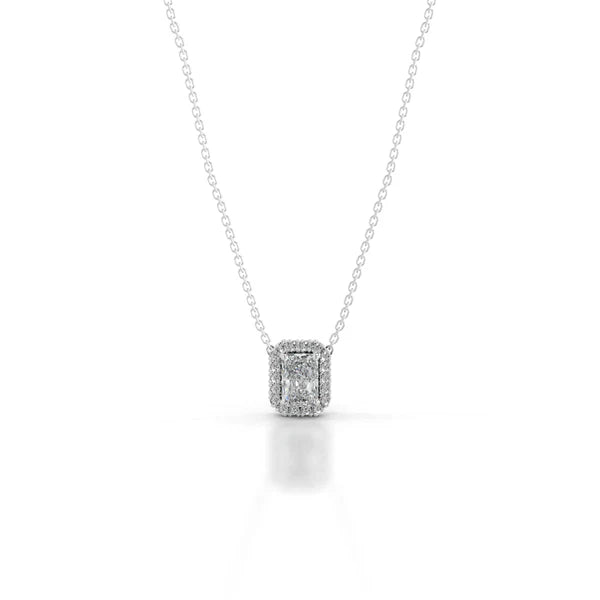 2.3 Ct Radiant Cut Moissanite Silver Halo Set Pendant