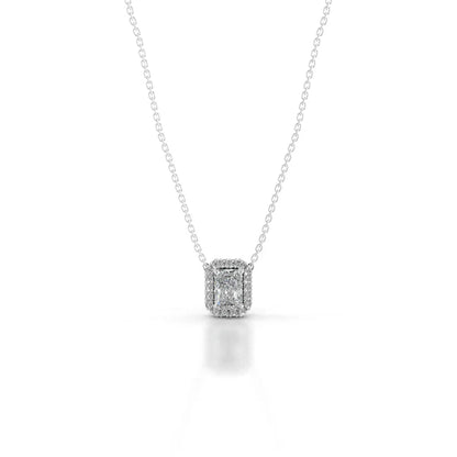 2.3 Ct Radiant Cut Moissanite Silver Halo Set Pendant