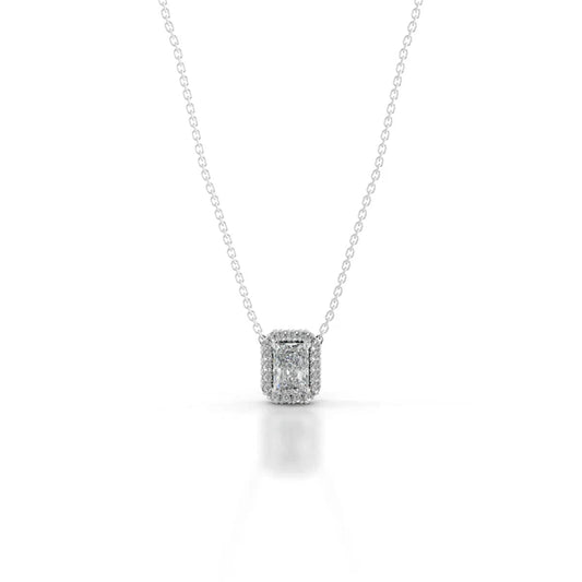 2.3 Ct Radiant Cut Moissanite Silver Halo Set Pendant