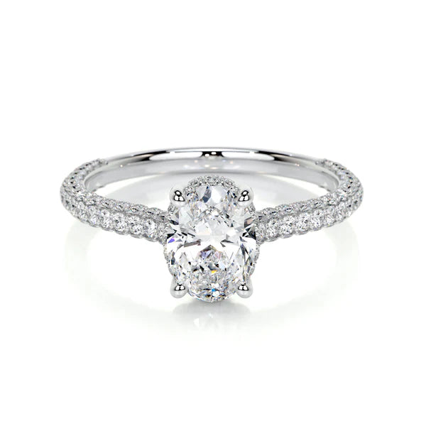 Oval Cut Moissanite Pave Set Silver Engagement Ring