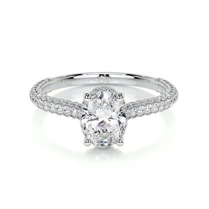 Oval Cut Moissanite Pave Set Silver Engagement Ring