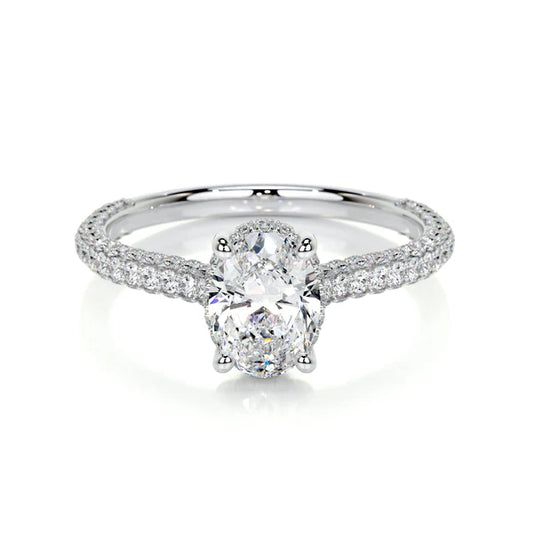 Oval Cut Moissanite Pave Set Silver Engagement Ring