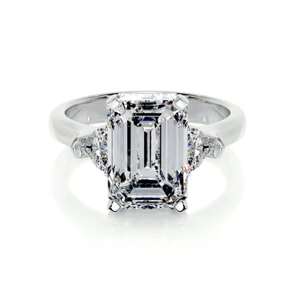 Emerald Cut Moissanite Diamond Three Stone Set Silver Engagement Ring