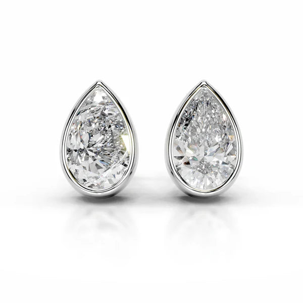 Pear Cut Moissanite Silver Bezel Set Earring