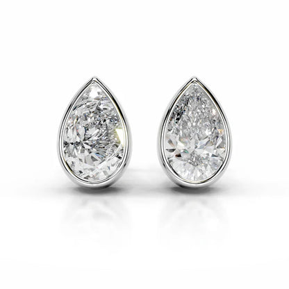 Pear Cut Moissanite Silver Bezel Set Earring