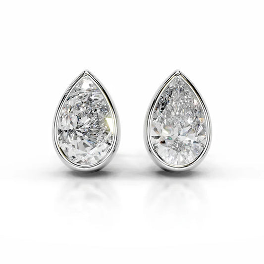 Pear Cut Moissanite Silver Bezel Set Earring