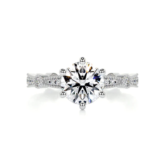 1.68 Ct Round Cut Moissanite Silver Six Prong Set Engagement Ring