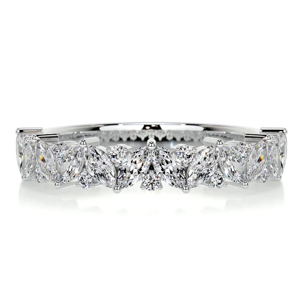 0.85 CTW Marquise and Round Cut Moissanite Silver Wedding Band
