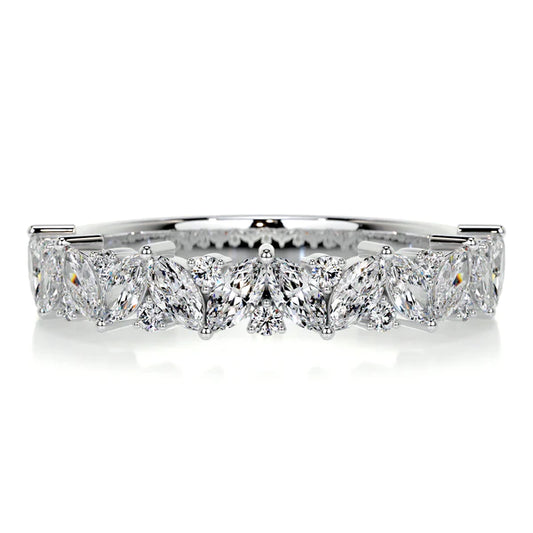 0.85 CTW Marquise and Round Cut Moissanite Silver Wedding Band