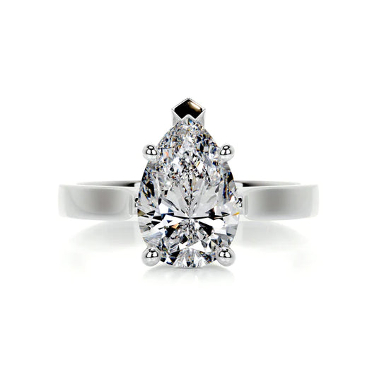Pear Cut Moissanite Five Prong Set Silver Solitaire Engagement Ring