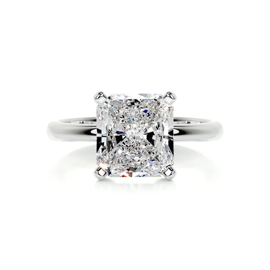 Radiant Cut Moissanite Solitaire Four Prong Set Silver Engagement Ring