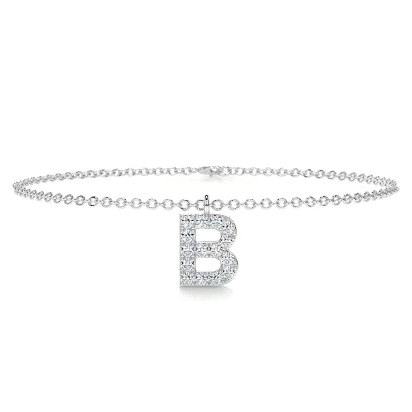 0.25 CTW Round Cut Moissanite Silver 'B' Letter Bracelet