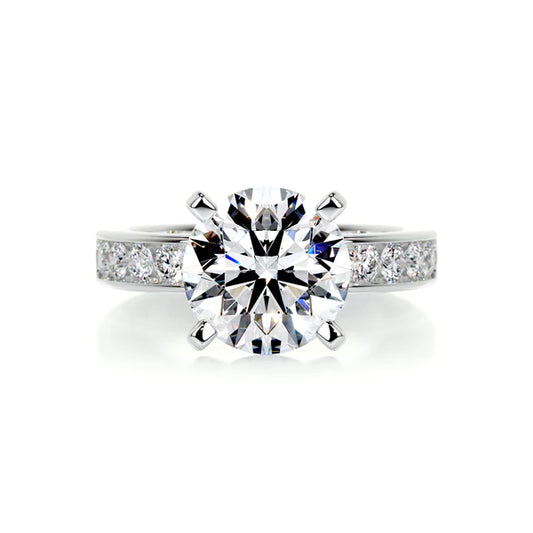 3.0 Ct Round Cut Moissanite Channel Set Silver Engagement Ring