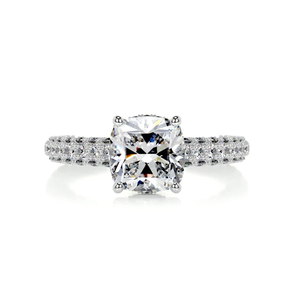 Round Cut Moissanite Silver Pave Set Engagement Ring