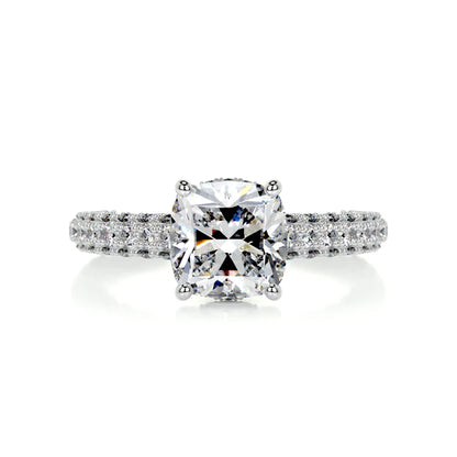 Round Cut Moissanite Silver Pave Set Engagement Ring