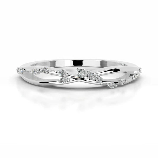 0.1 CTW Round Cut Moissanite Silver Crossover Set Wedding Band