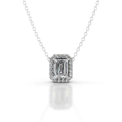 3.2 Ct Emerald Cut Moissanite Silver Halo Set Pendant