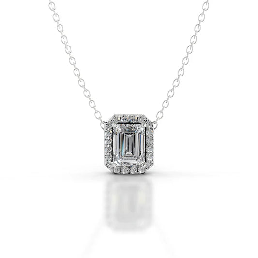 3.2 Ct Emerald Cut Moissanite Silver Halo Set Pendant