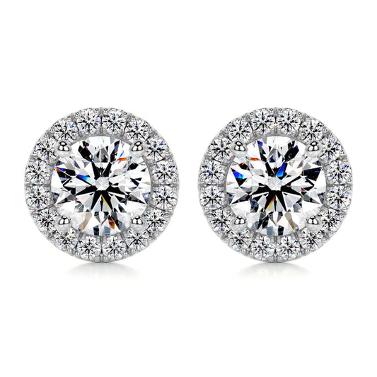 Round Cut Moissanite Silver Halo Earring