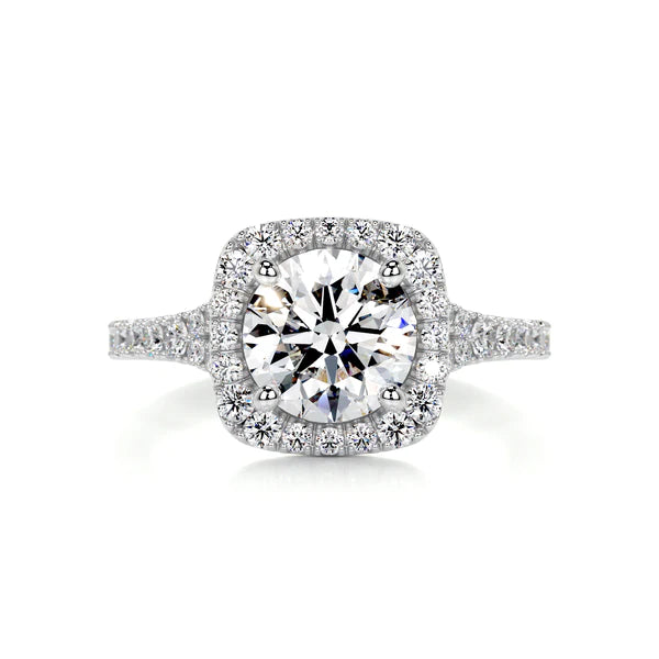 Round Cut Moissanite Pave Silver Set Engagement Ring