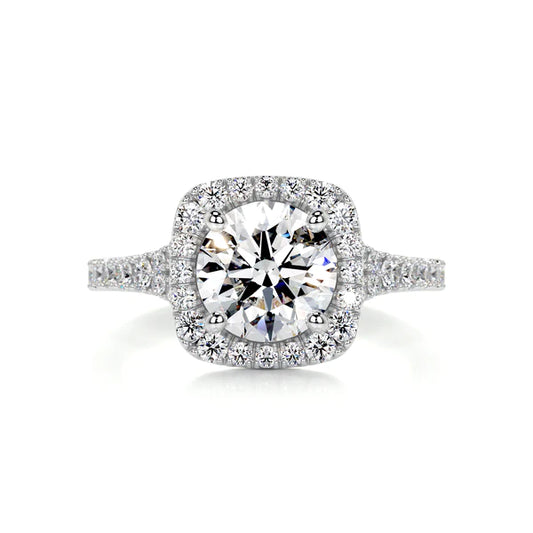 Round Cut Moissanite Pave Silver Set Engagement Ring