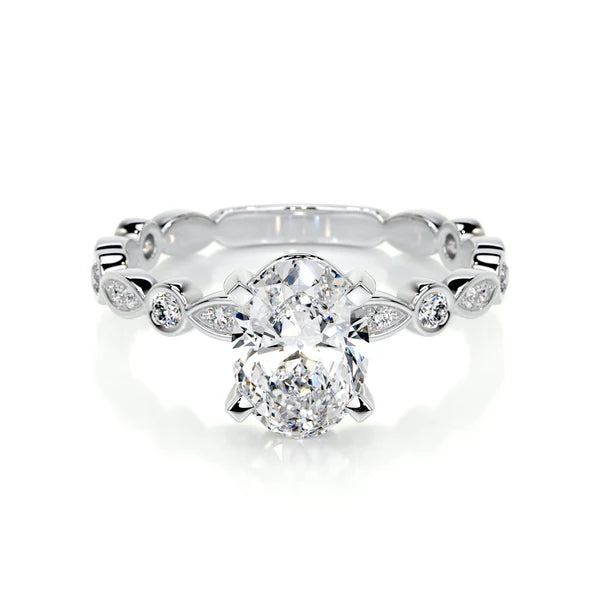 Oval Cut Moissanite Mil Gain Shank Silver Engagement Ring