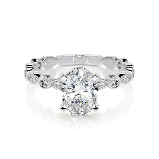 Oval Cut Moissanite Mil Gain Shank Silver Engagement Ring