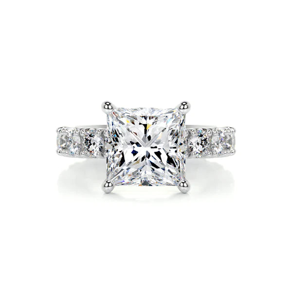2.5 Ct Princess Cut Moissanite Pave Set Silver Engagement Ring