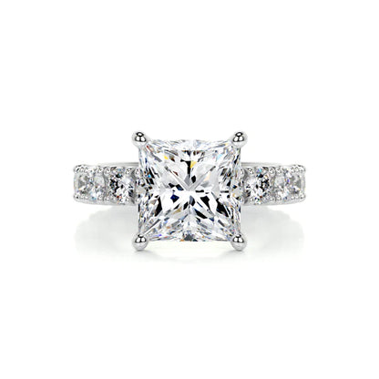 2.5 Ct Princess Cut Moissanite Pave Set Silver Engagement Ring