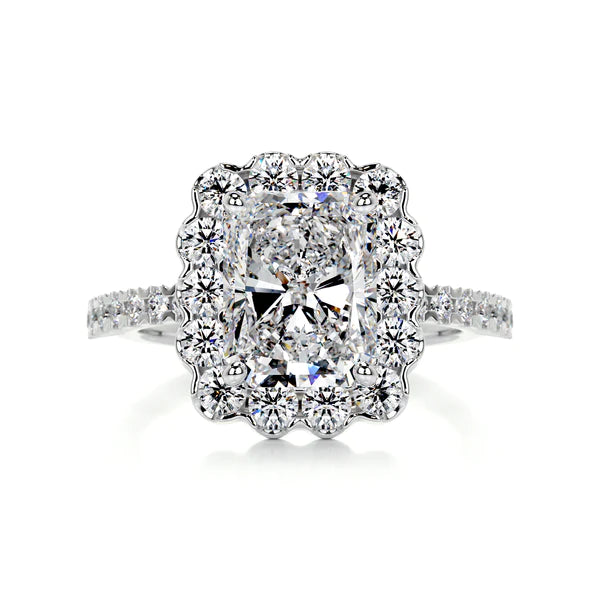 Radiant Cut Moissanite Halo Set Silver Engagement Ring