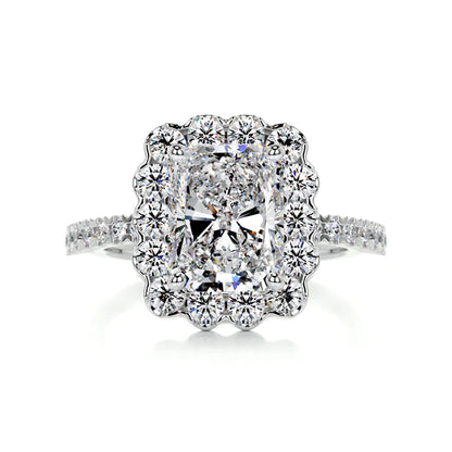 Radiant Cut Moissanite Halo Set Silver Engagement Ring