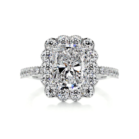 Radiant Cut Moissanite Halo Set Silver Engagement Ring