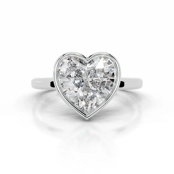 Heart Cut Moissanite Silver Bezel Set Engagement Ring