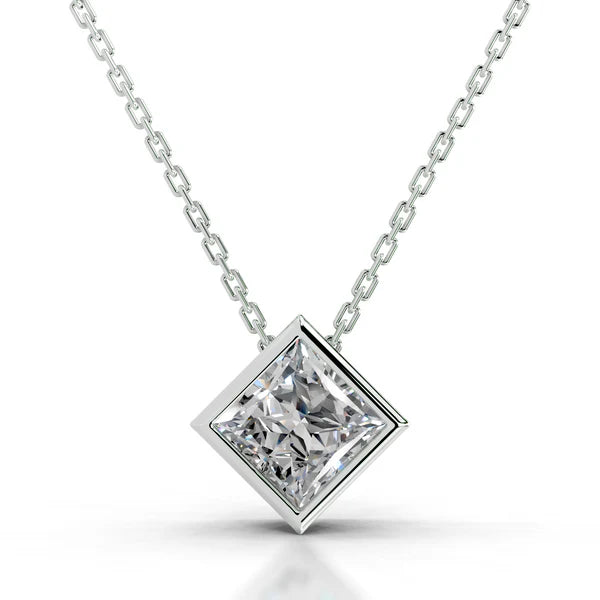 1.75 Ct Princess Cut Moissanite Silver Bezel Set Solitaire Pendant