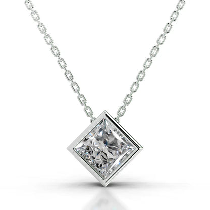 1.75 Ct Princess Cut Moissanite Silver Bezel Set Solitaire Pendant