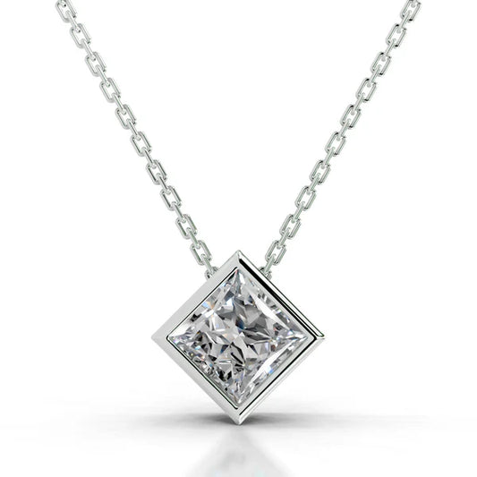 1.75 Ct Princess Cut Moissanite Silver Bezel Set Solitaire Pendant