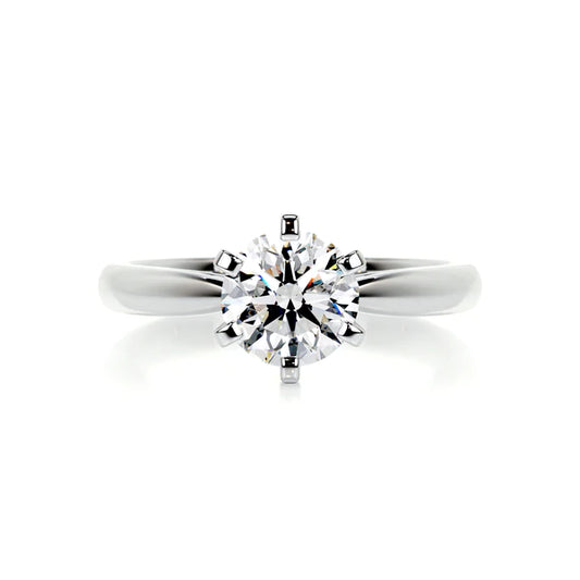 1.0 CT Round Cut Moissanite Solitaire Six Prong Set Engagement Ring